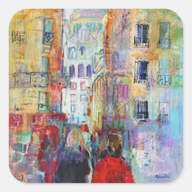 An Evening Walk to Sacre Coeur Square Sticker (Front)