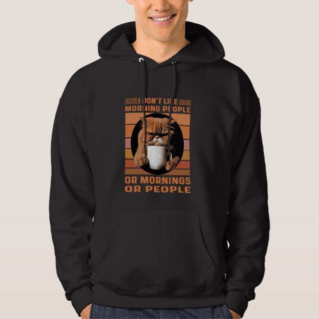 An Excited Persian Cat Drinking Her Morning Coffee Hoodie (Front)