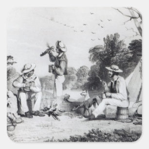 An exploring party square sticker