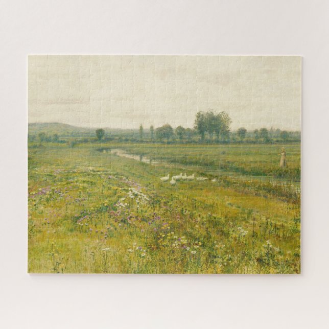 An Extensive Meadow Landscape with Geese Jigsaw Puzzle (Horizontal)