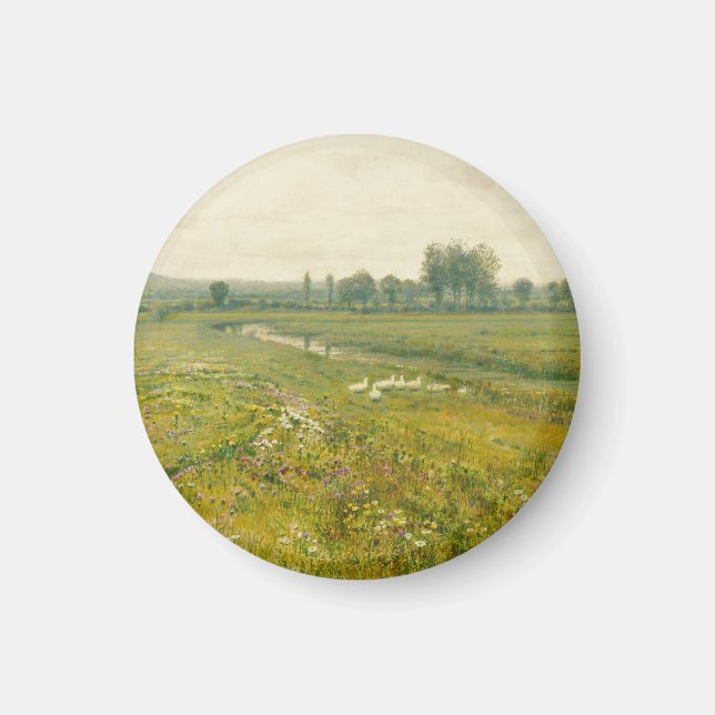 An Extensive Meadow Landscape with Geese Magnet (Front)