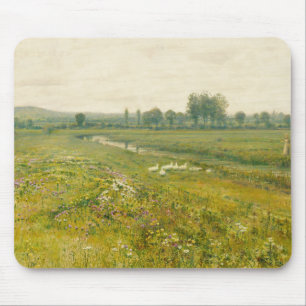 An Extensive Meadow Landscape with Geese Mouse Pad