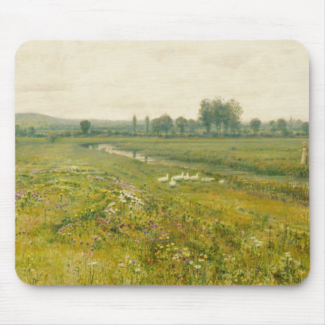An Extensive Meadow Landscape with Geese Mouse Pad (Front)