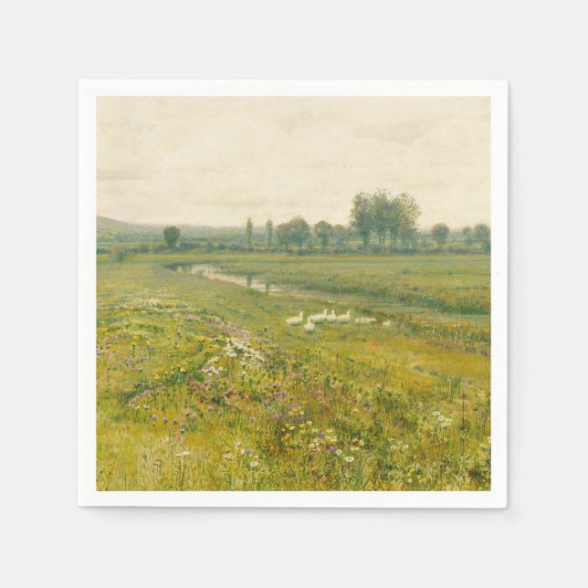 An Extensive Meadow Landscape with Geese Napkin (Front)