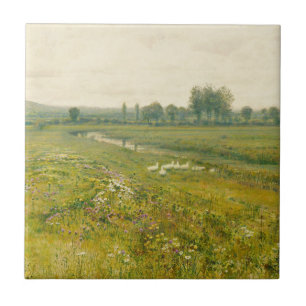 An Extensive Meadow Landscape with Geese Tile