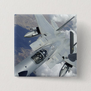 An F-15 Eagle pulls away from a KC-135 2 Inch Square Button