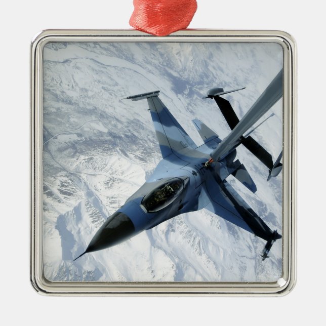 An F-16 Aggressor sits in contact position Metal Ornament (Front)