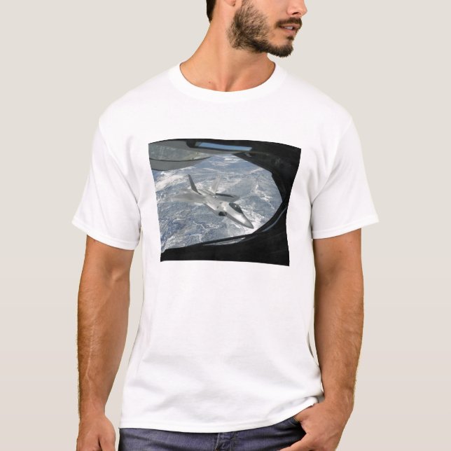 An F-22 Raptor banks away from a KC-135 T-Shirt (Front)
