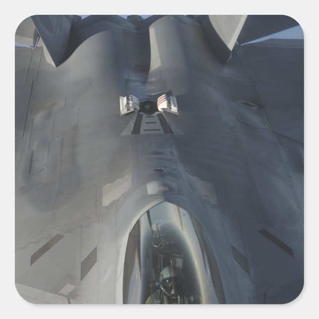 An F-22 Raptor moves into position to receive f Square Sticker (Front)