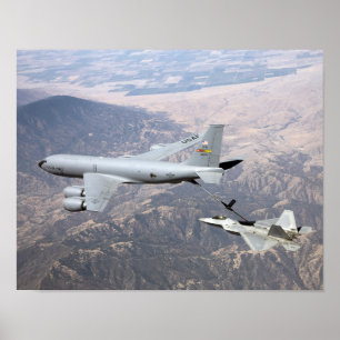 An F-22 Raptor receives fuel from a KC-135 Poster