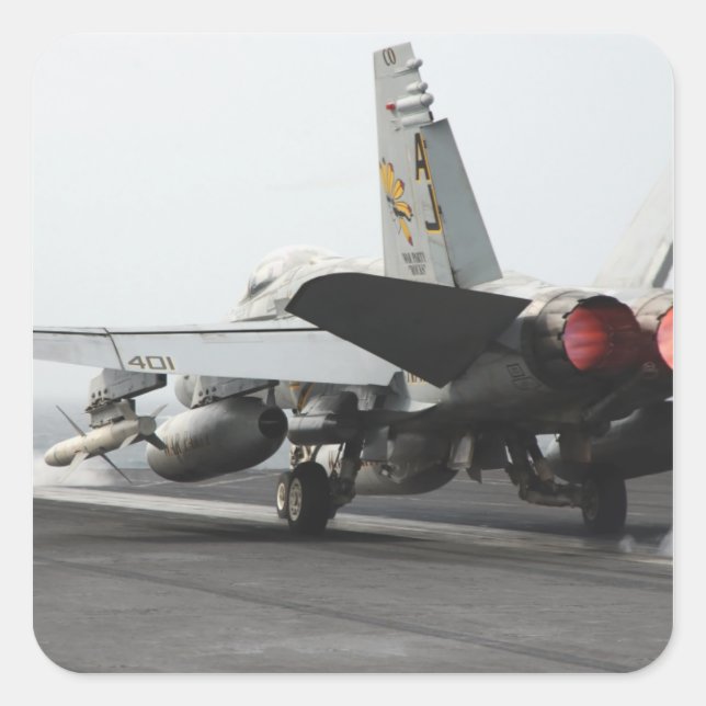 An F/A-18C Hornet launches from the flight deck 2 Square Sticker (Front)