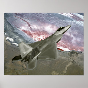An F/A-22 Raptor flies a training mission Poster