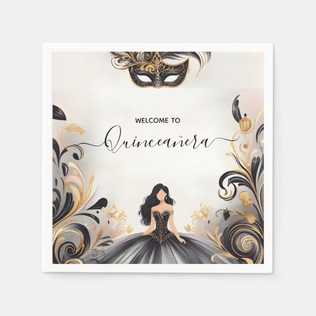 An Fancy Prom Mask Fun Masquerade Ball Quinceanera Napkin (Front)
