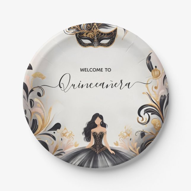An Fancy Prom Mask Fun Masquerade Ball Quinceanera Paper Plate (Front)