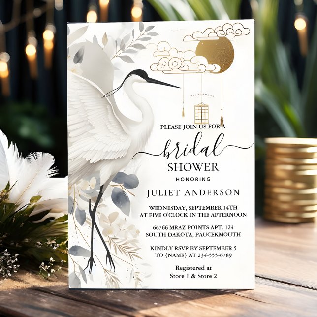 An Feather Asian Sky Cloud Crane Fun Bridal Shower Invitation (Creator Uploaded)