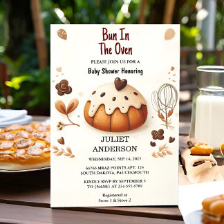 An Fun Retro Boho Cake Bun In The Oven Baby Shower Invitation
