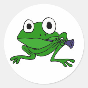AN- Funny Frog Playing Clarinet Classic Round Sticker