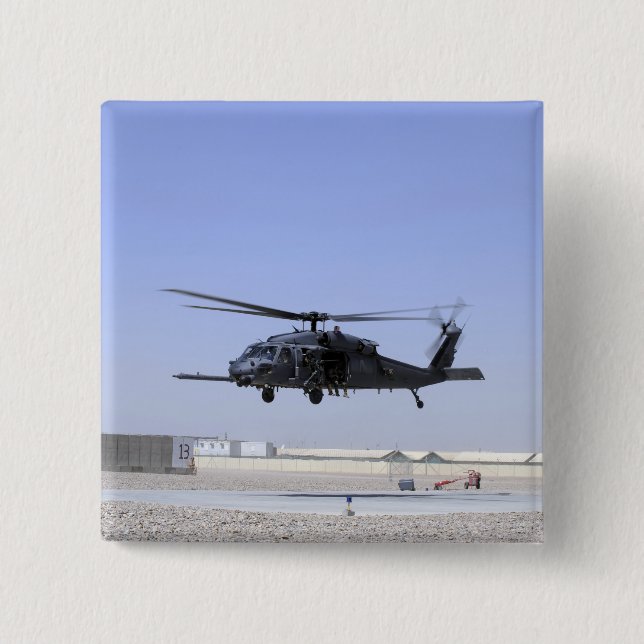 An HH-60G Pave Hawk taking off from Camp Bastio 2 Inch Square Button (Front)