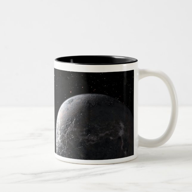 An icy/rocky planet orbiting a dim star Two-Tone coffee mug (Right)