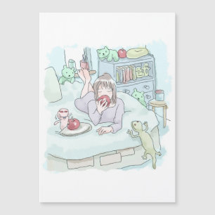 an illustration of a woman lying in a bed in a dam