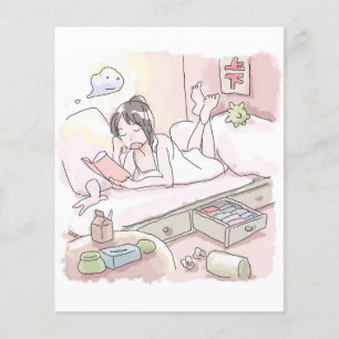 an illustration of a woman lying in a bed in her r