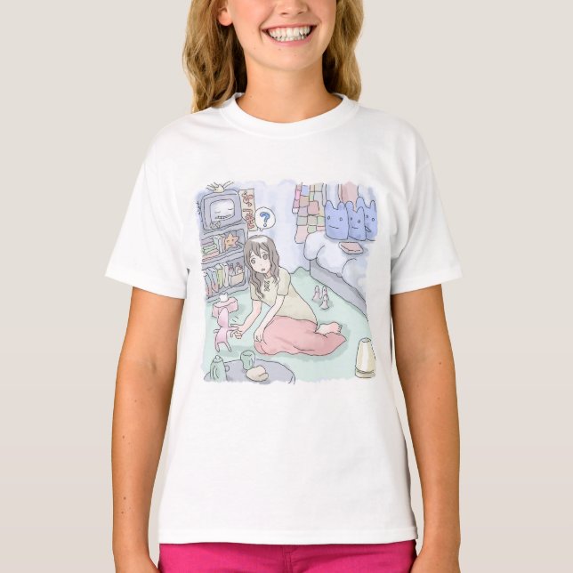 an illustration of a woman sitting in a bedroom wi T-Shirt (Front)