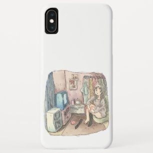 an illustration of a woman sitting in a chair in a iPhone XS max case