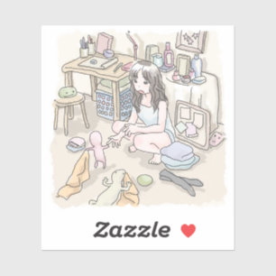 an illustration of a woman sitting in a room with