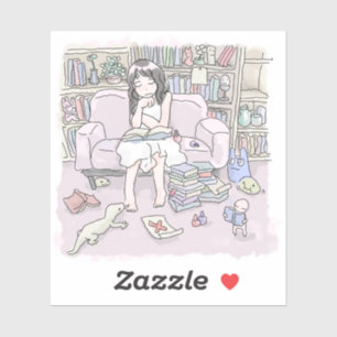 an illustration of a woman sitting on a large sofa