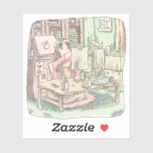an illustration of a woman who has a piece of pape