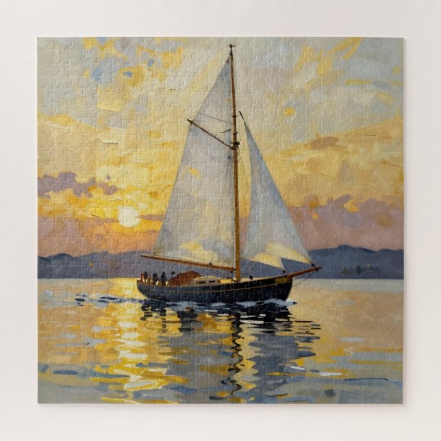 An Impasto Illustration of a Sailboat at Sunset Jigsaw Puzzle (Vertical)