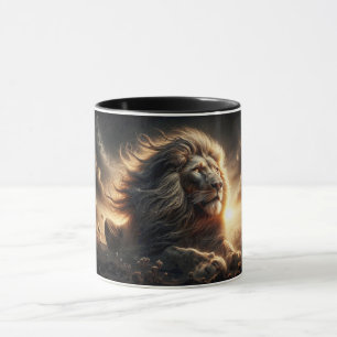 An impressive lion reigns over the savannah. mug