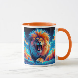 An impressive lion roaring. mug