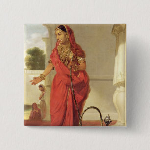 An Indian Dancing Girl with a Hookah, 1772 (oil on 2 Inch Square Button