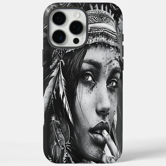 An Indian girl warrior adorned in vibrant feathers Case-Mate iPhone Case (Back)
