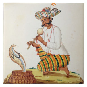 An Indian Snake Charmer with a Cobra, from a Frenc Tile
