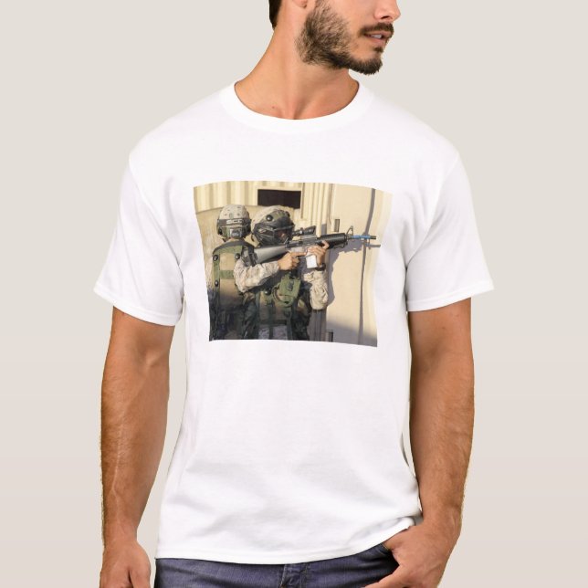 An infantry scout aims his weapon T-Shirt (Front)