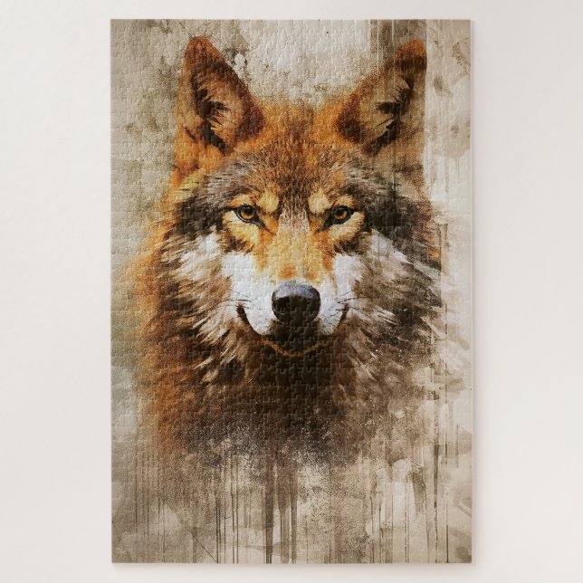 An ink painting of a wolf puzzle (Vertical)