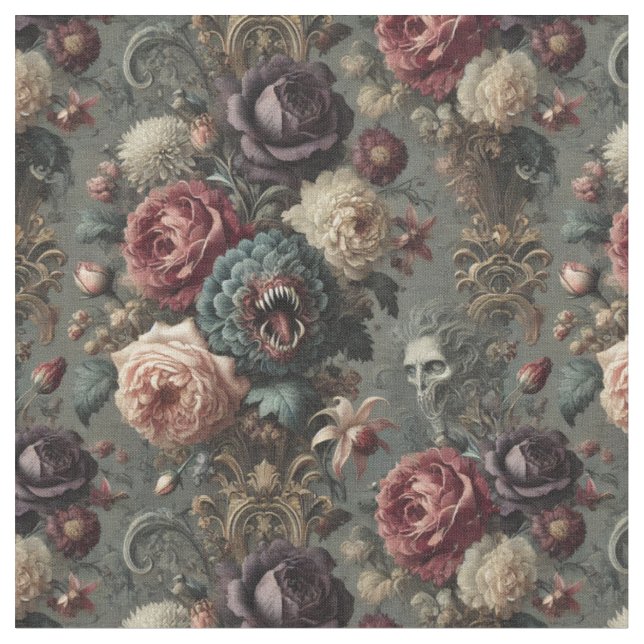 An Intimidating Bloom – Gothic Classic Tile Fabric (Close Up)
