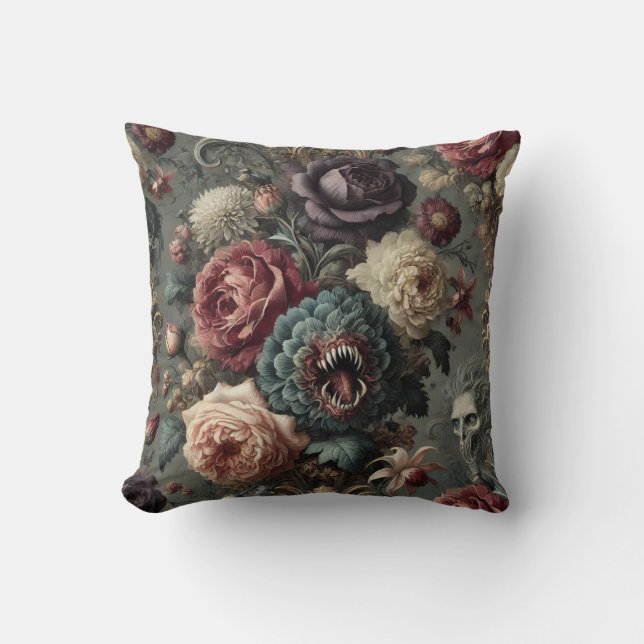 🩸 An Intimidating Bloom – Gothic Victorian Throw Pillow (Front)
