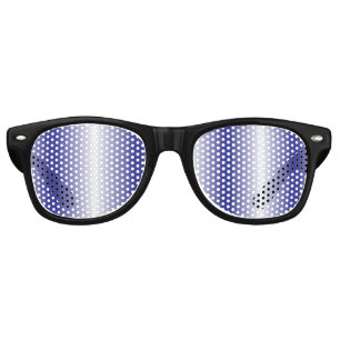 An intricate blue geometric pattern with symmetric retro sunglasses