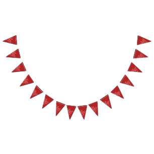 An intricate design of red and brown patterns, ele bunting flags