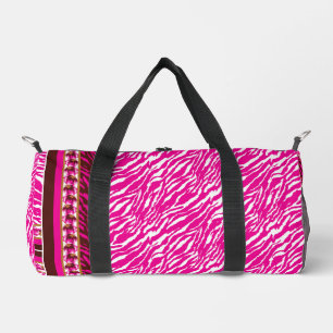 An intricate floral pattern in pink and white, art duffle bag