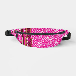 An intricate floral pattern in pink and white, art fanny pack