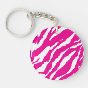 An intricate floral pattern in pink and white, art keychain