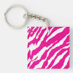 An intricate floral pattern in pink and white, art keychain