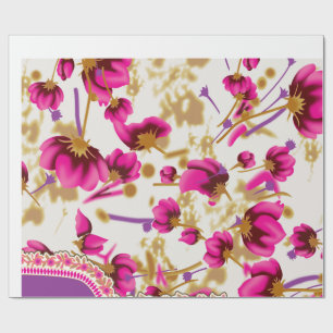 An intricate floral pattern in pink and white, art wrapping paper
