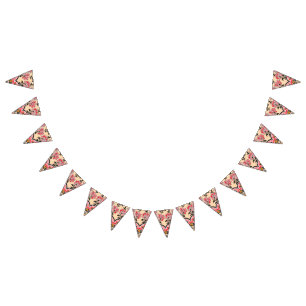 An intricate oriental pattern featuring vibrant re bunting flags