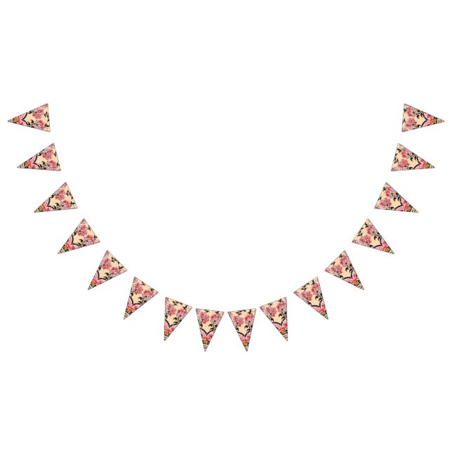 An intricate oriental pattern featuring vibrant re bunting flags (All)