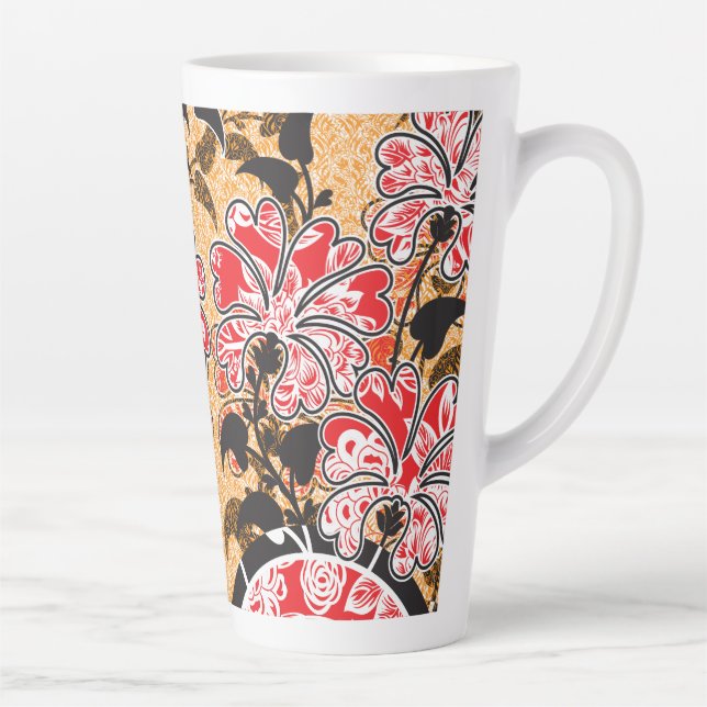 An intricate oriental pattern featuring vibrant re latte mug (Right)
